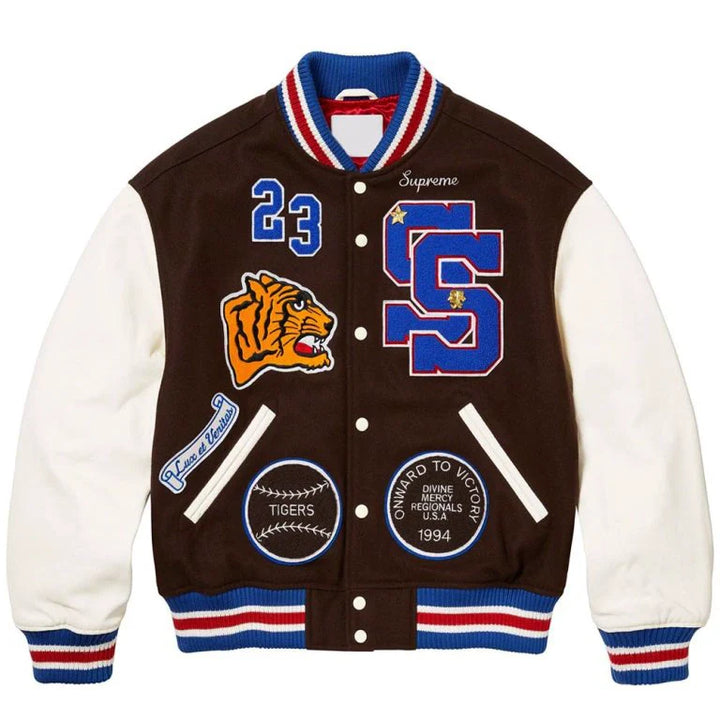 Supreme Tiger Varsity Jacket front view in USA