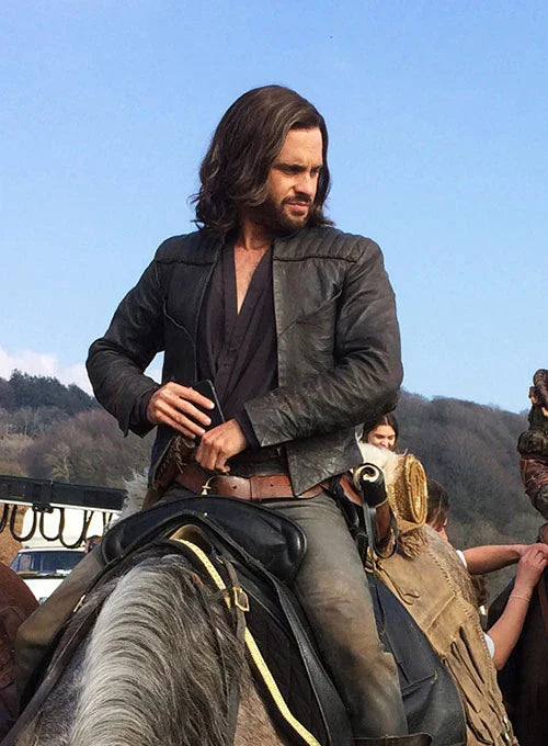 Stylish men's leather jacket worn by Tom Riley