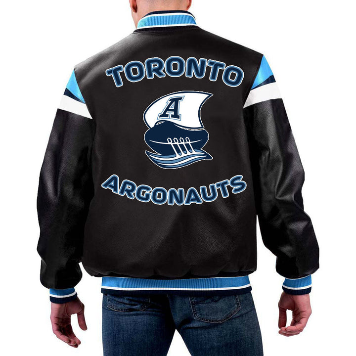 Toronto Argonauts CFL Navy Blue and White Varsity Jacket by TJS in USA