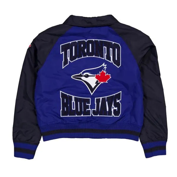Blue and black jacket with Toronto Blue Jays logo on a white background