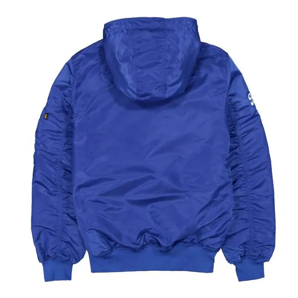 Blue jacket with a hood on a white background