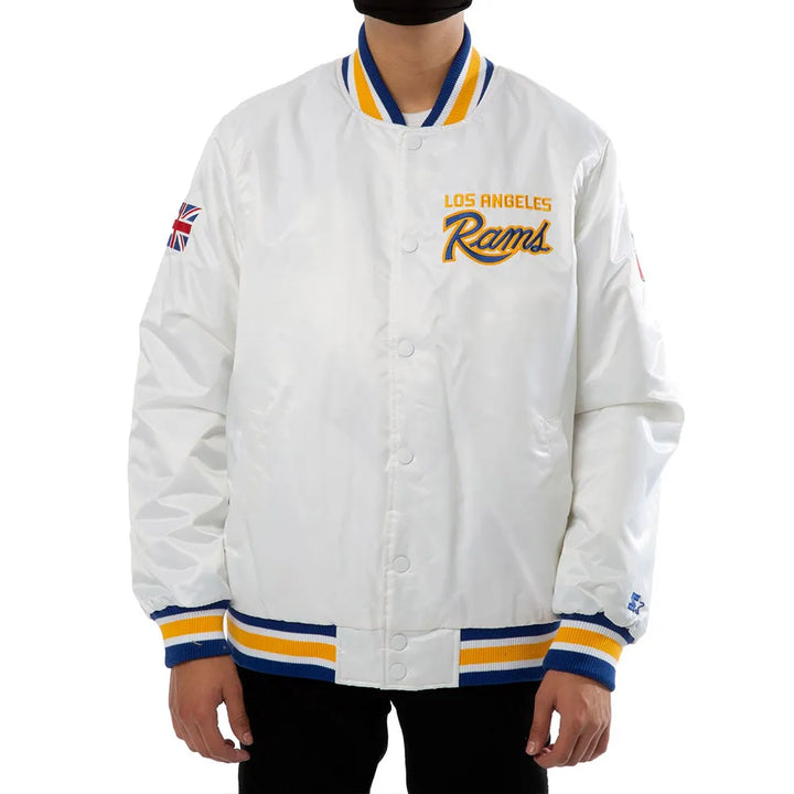 Men's White Satin Jacket - Los Angeles Rams UK Flag
