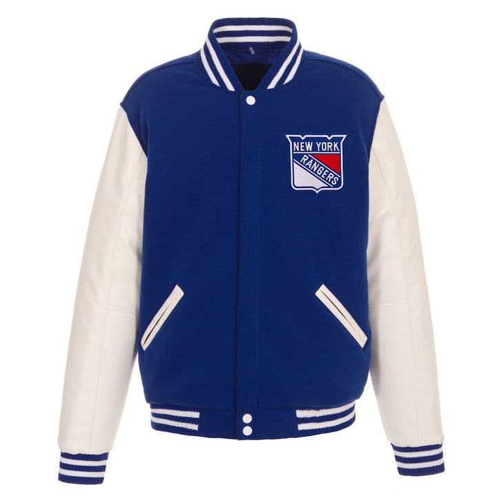 mens rangers fleece varsity jacket with team logo in USA