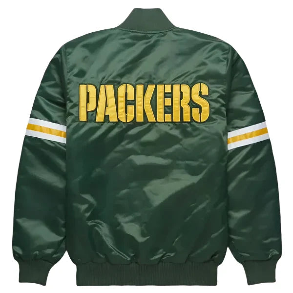 Shiny green satin varsity jacket for Packers fans in USA