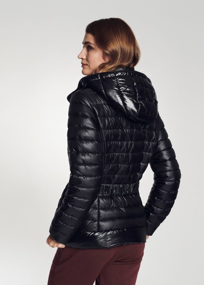 Close-up of Women's Hooded and Belted Winter Jacket texture in American style