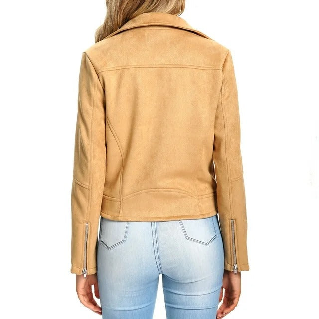 Stylish Women's Creme Suede Leather Jacket in France style