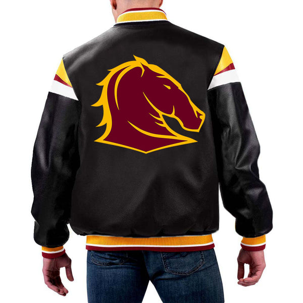 NRL Brisbane Leather Jacket front view in USA