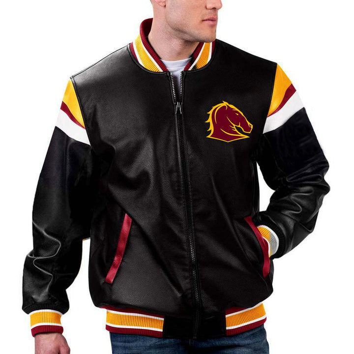 Unisex NRL Brisbane Leather Jacket back view in France style