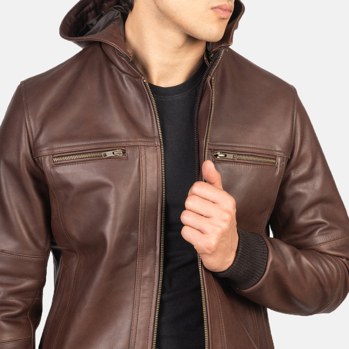 Men's brown bomber jacket with hood in Unites state market