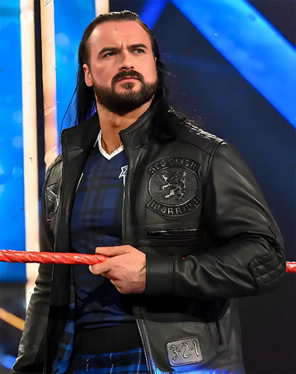 Stylish black jacket worn by Drew McIntyre in USA