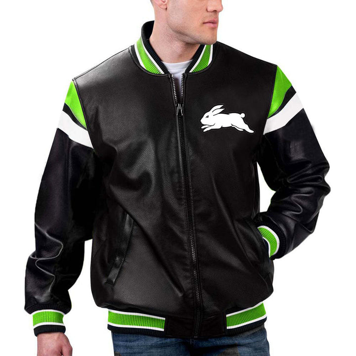 Unisex NRL South Sydney Leather Jacket back view in France style