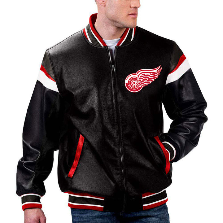 Unisex NHL Detroit Red Wings Leather Jacket back view in France style