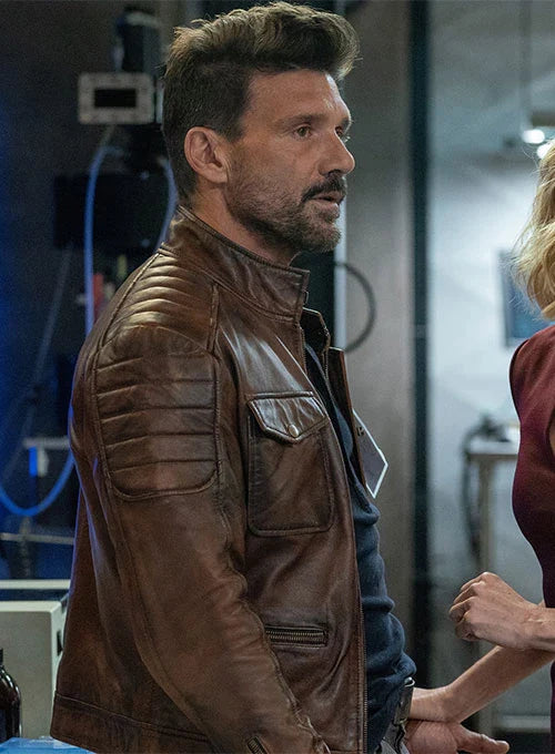 Boss Level Frank Grillo black leather jacket in American style