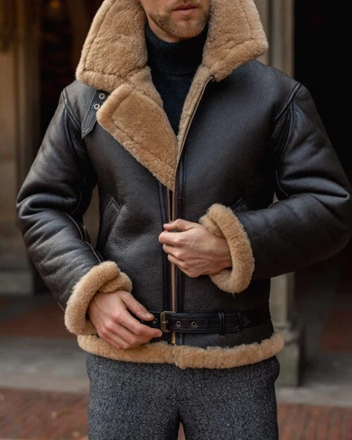 Stylish men's aviator jacket with shearling lining in American style